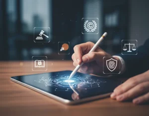 Diseñador interviniendo un trabajo digital para evitar el lado oscuro de la IA y asegurar la originalidad.