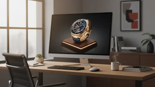 Pantalla mostrando imágenes hiperrealistas creadas con inteligencia artificial en un estudio creativo