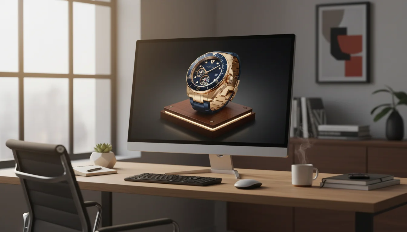 Pantalla mostrando imágenes hiperrealistas creadas con inteligencia artificial en un estudio creativo