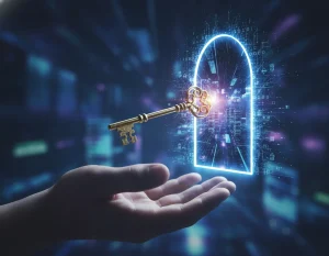 Concepto de propiedad digital y control de marca mediante un sitio web.