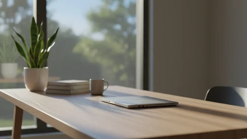 Escritorio ordenado que representa la prevención del burnout y el equilibrio laboral