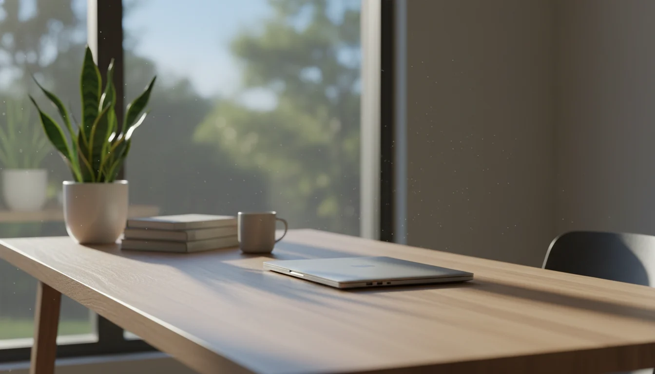 Escritorio ordenado que representa la prevención del burnout y el equilibrio laboral