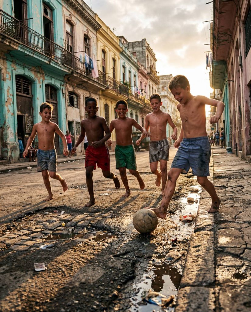 nano banana 2 chicos jugando en la calle de la habana