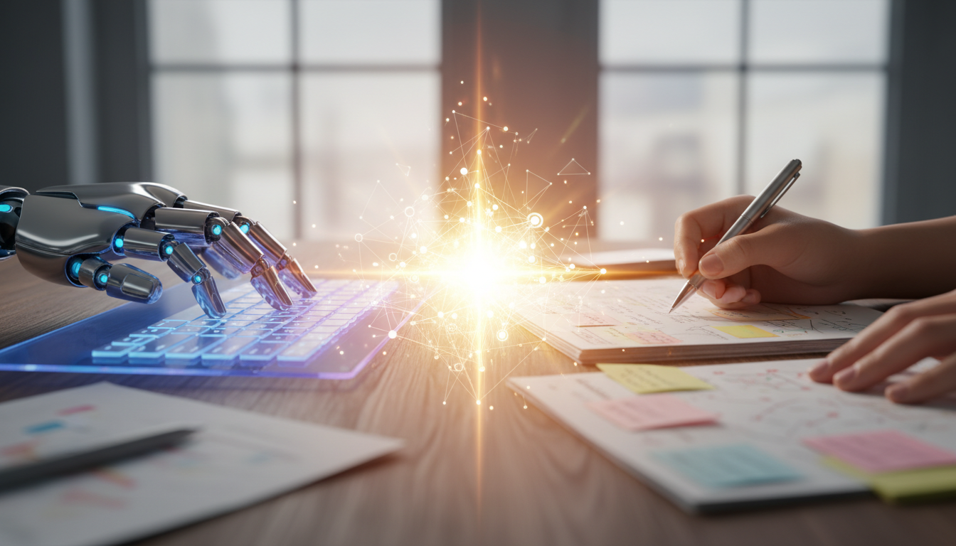 Comparación entre escritura robótica y edición humana simbolizando el contenido generado con IA.