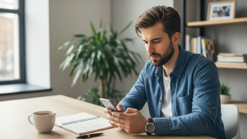 Emprendedor detectando oportunidades de venta estancadas en su celular.