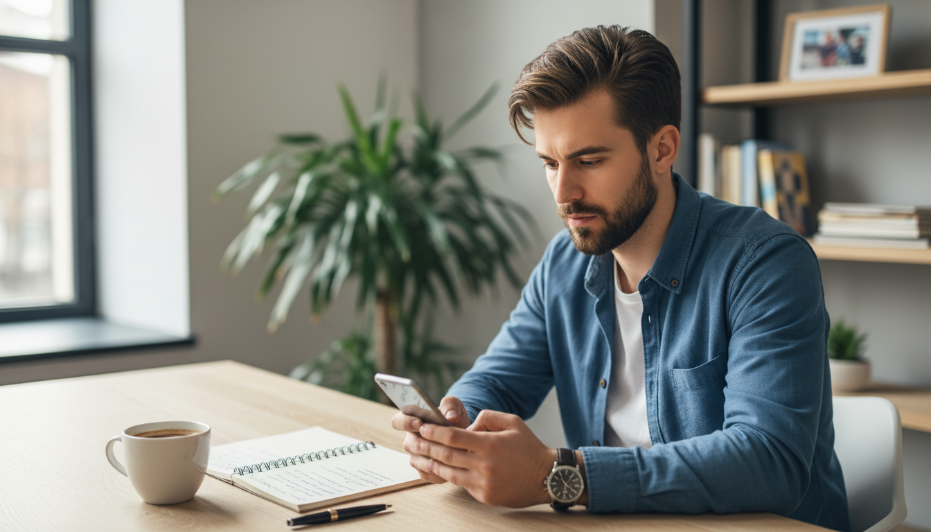Emprendedor detectando oportunidades de venta estancadas en su celular.