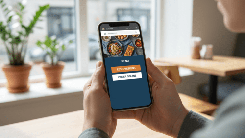 Persona navegando por un diseño web accesible desde su teléfono móvil.